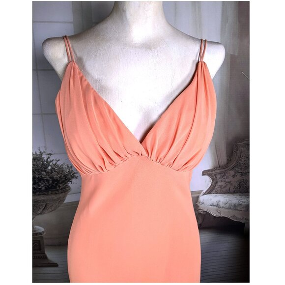 Cachet Lovely Pink Peach Chiffon Ruffle Evening Dress Long Gown sz 8 V-Neck - Picture 7 of 10